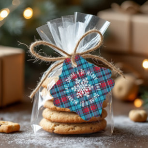 Deep Indigo, Aqua, Red & Shades of Blue Plaid Favour Tags