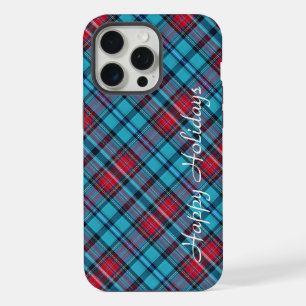 Deep Indigo, Aqua, Red & Shades of Blue Plaid iPhone 15 Pro Max Case