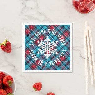 Deep Indigo, Aqua, Red & Shades of Blue Plaid Napkin