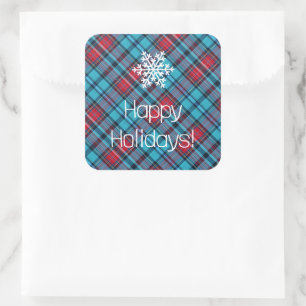 Deep Indigo, Aqua, Red & Shades of Blue Plaid Square Sticker