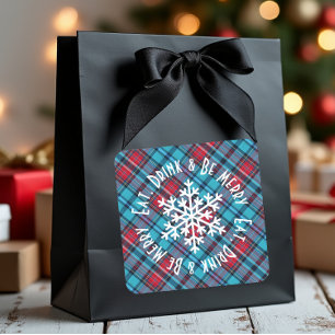 Deep Indigo, Aqua, Red & Shades of Blue Plaid Square Sticker