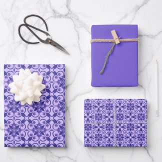 Deep Indigo, Purple & Violet Floral Moroccan Wrapping Paper Sheet