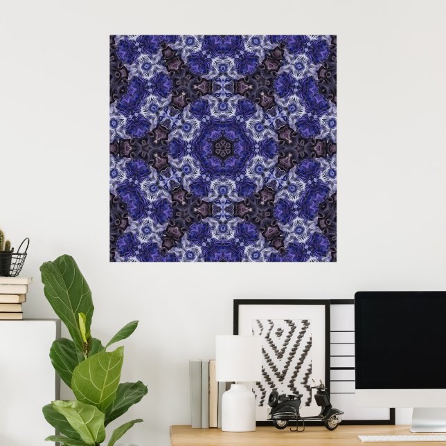 Deep Indigo Swirl Mandala with Fluid Patterns Poster (Home Office)