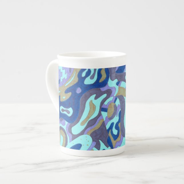 "Deep is the Ocean" Original Abstract Bone China Mug (Front Left)