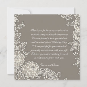 Deep Khaki Grey w/Floral Scroll Wedding Thank You 