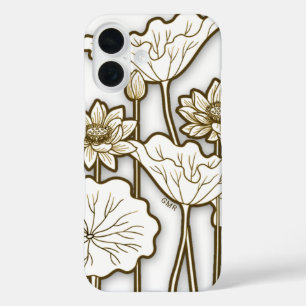 Deep Khaki Trim on Big White Flowers Monogram iPhone 16 Case