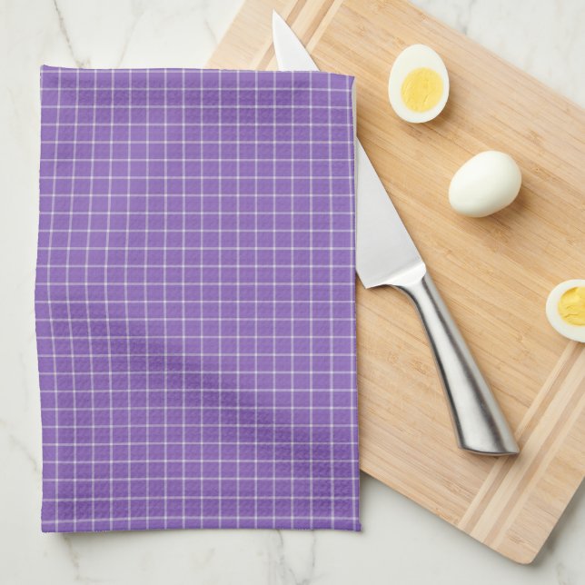 Deep Lavender and white Windowpane Plaid  Tea Towel (Quarter Fold)