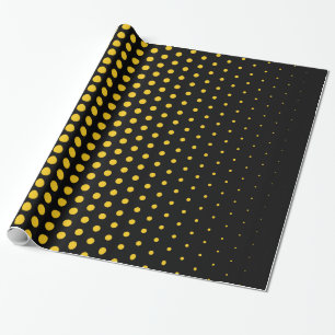 Deep Lemon Polka Dot Modern Black Wrapping Paper