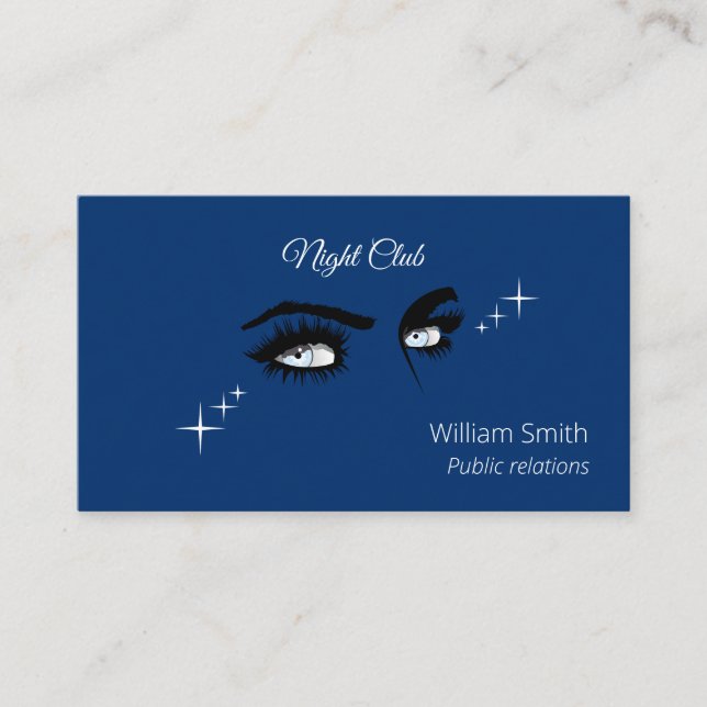 Deep Light Blue Solid Colours Drawing Female Glanc Business Card (Front)