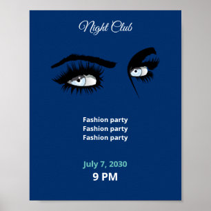 Deep Light Blue Solid Colours Drawing Female Glanc Poster