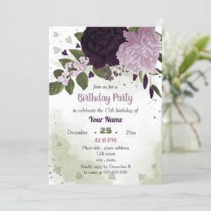 deep light purple flowers greenery invitation