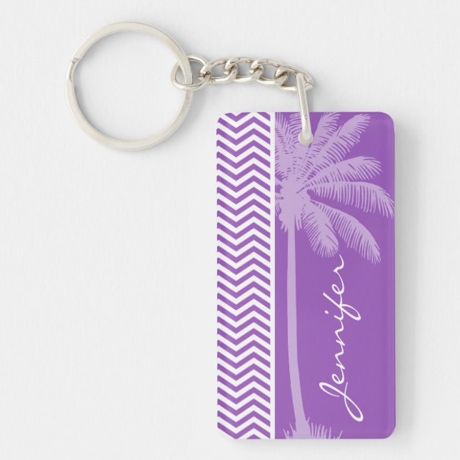 Deep Lilac Chevron; Summer Palm Key Ring (Front)