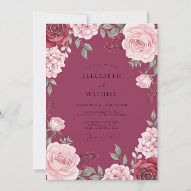 Deep Magenta Bloom Wedding Invitation (Front)