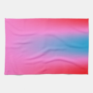 Deep Magenta Pink to Red & Blue Auric Ombre  Tea Towel