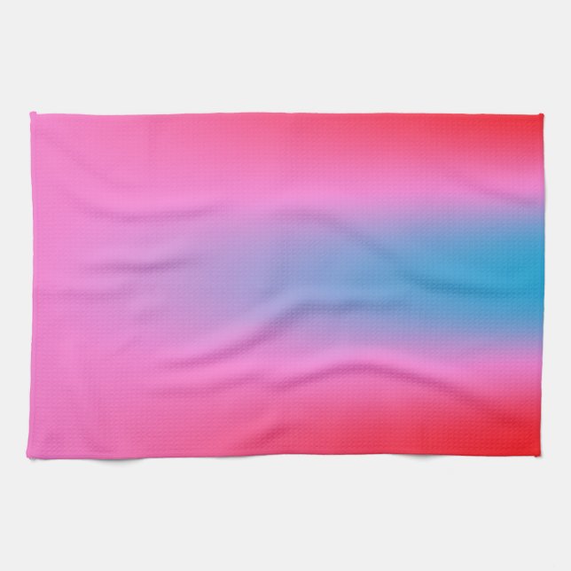 Deep Magenta Pink to Red & Blue Auric Ombre  Tea Towel (Horizontal)