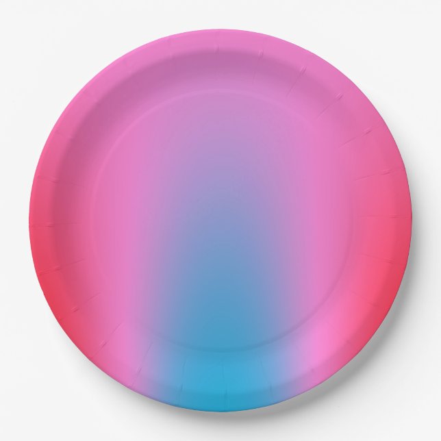 Deep Magenta Pink to Red & Blue Ombre Party Paper Plate (Front)