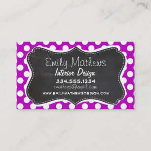 Deep Magenta Polka Dots; Chalkboard look Business Card