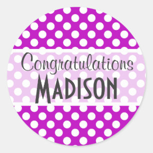 Deep Magenta Polka Dots Classic Round Sticker