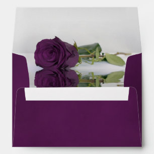 Deep Marbled Plum Purple with Rose Elegant Wedding Envelope