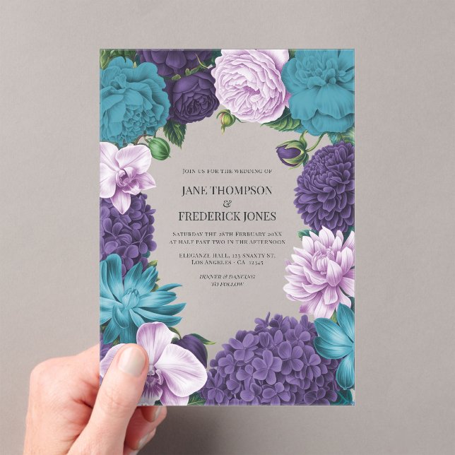 Deep Marine, Slate Orchid & Cloud Lilac Wedding Acrylic Invitations (Insitu (Handheld))