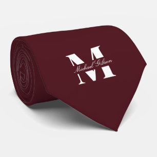 Deep Maroon Custom Monogram Wedding Groomsmen Tie