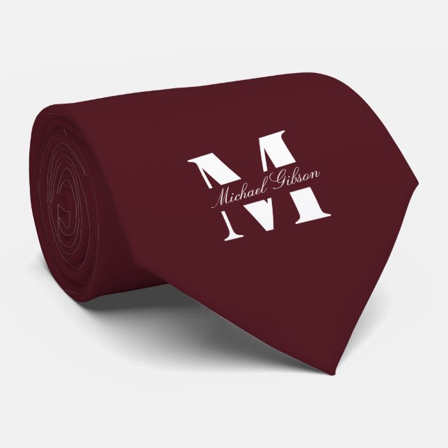 Deep Maroon | Custom Monogram Wedding Groomsmen  Tie (Rolled)