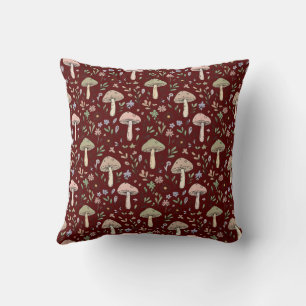 Deep Maroon Fungi Seamless Gothic Dark Academia  Cushion