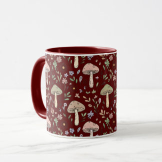 Deep Maroon Fungi Seamless Gothic Dark Academia  Mug