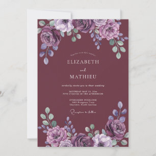 Deep Mauve Painted Wedding Invitation
