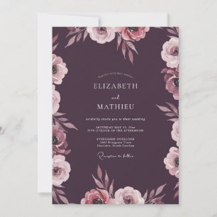 Deep Mauve Petal Wedding Invitation