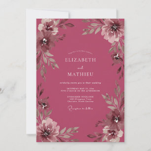Deep Mauve Ranunculus Eucalyptus Wedding Invitation