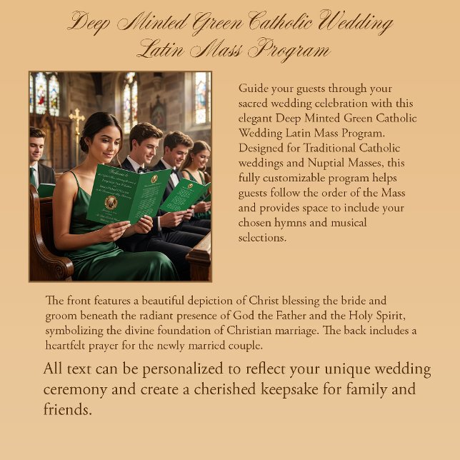 Deep Minted Green Catholic Wedding Latin Mass  Programme (Creator Uploaded)
