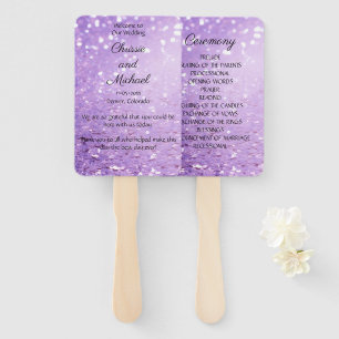Deep Modern Purple Glitter Wedding Program Hand Fan