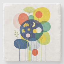 Deep Moody Botanical Whimsical Geometric Folk Art