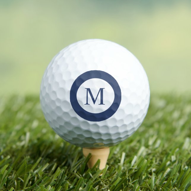 Deep Navy And White Square Border Monogram  Golf Balls (Insitu Tee)