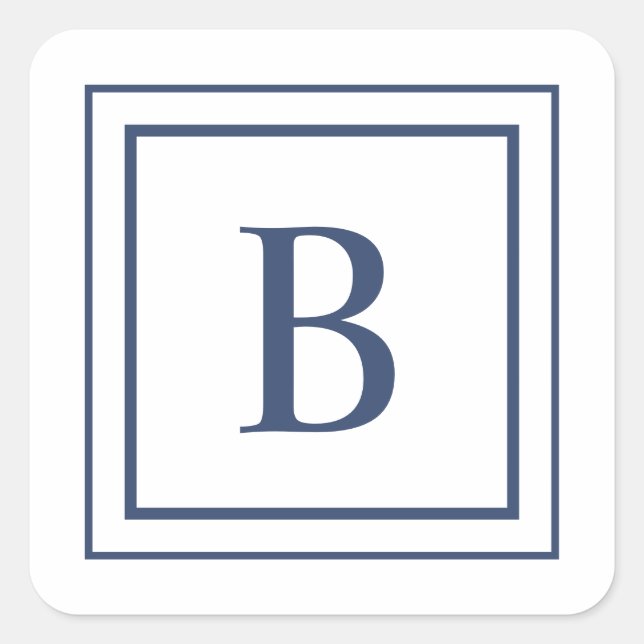 Deep Navy And White Square Border Monogram  Sticker (Front)