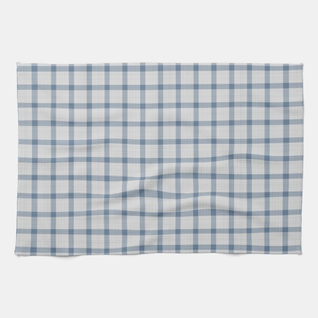  Deep Navy Blue Check Windowpane Gingham Tea Towel (Horizontal)