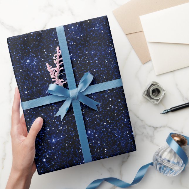 Deep Navy Blue Fine Dark Blue Glitter Pattern Wrapping Paper (Gifting)