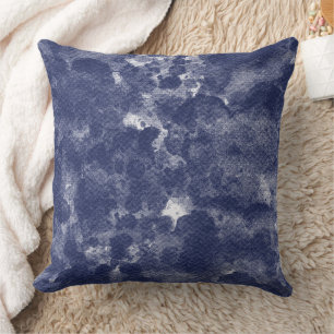 Deep Navy Blue Watercolor Texture Cushion