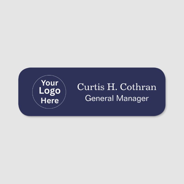 Deep Navy Blue & White Name Tag Design (Front)