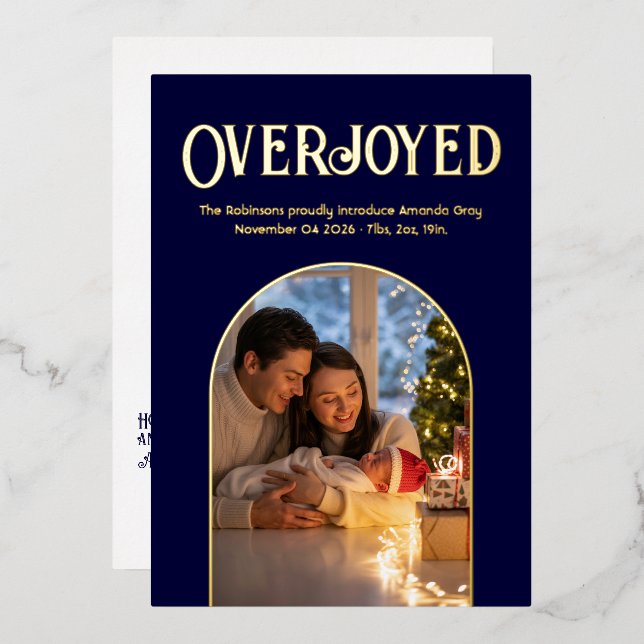 Deep Navy Christmas Baby Birth Announcement Photo (Front/Back)