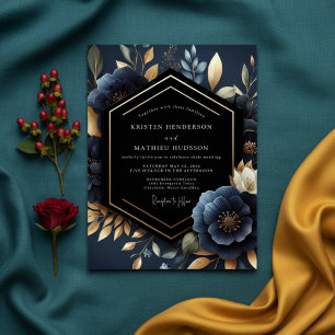 Deep Navy Floral Luxe Wedding Invitation