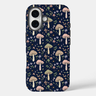 Deep Navy Fungi Seamless Pattern Dark Academia iPhone 16 Case