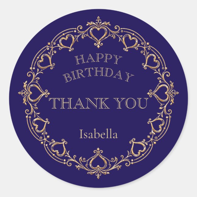 Deep Navy Gold Elegant Birthday Favour Sticker (Front)
