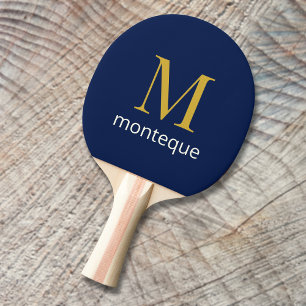 Deep Navy Gold Monogram Personalised Name Luxury  Ping Pong Paddle