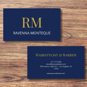 Deep Navy Gold Monogram Personalized Name Luxury  Business Card