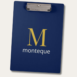 Deep Navy Gold Monogram Personalized Name Luxury  Clipboard
