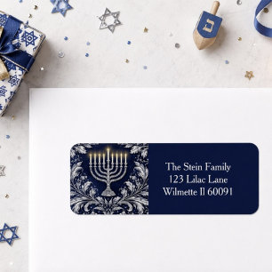 Deep Navy Menorah William Morris Pattern