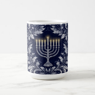 Deep Navy Menorah William Morris Pattern Coffee Mug