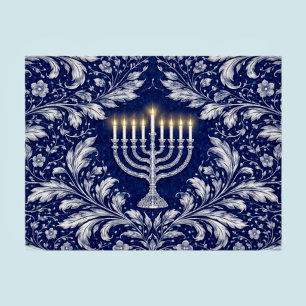 Deep Navy Menorah William Morris Pattern Postcard